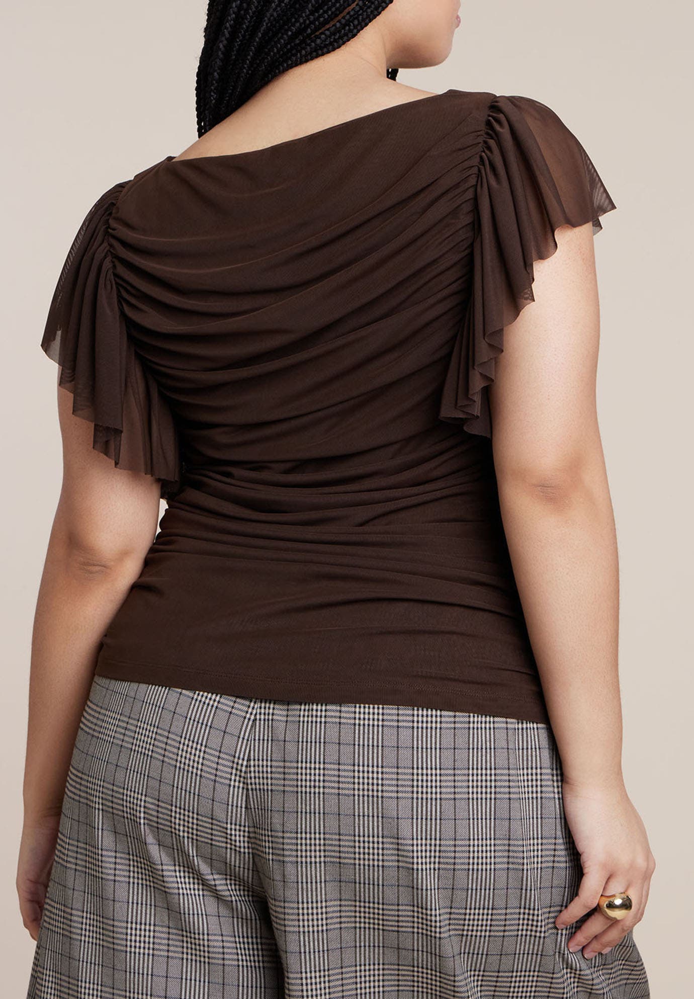 Shirred Mesh Top With Shoulder Flounces - image 2