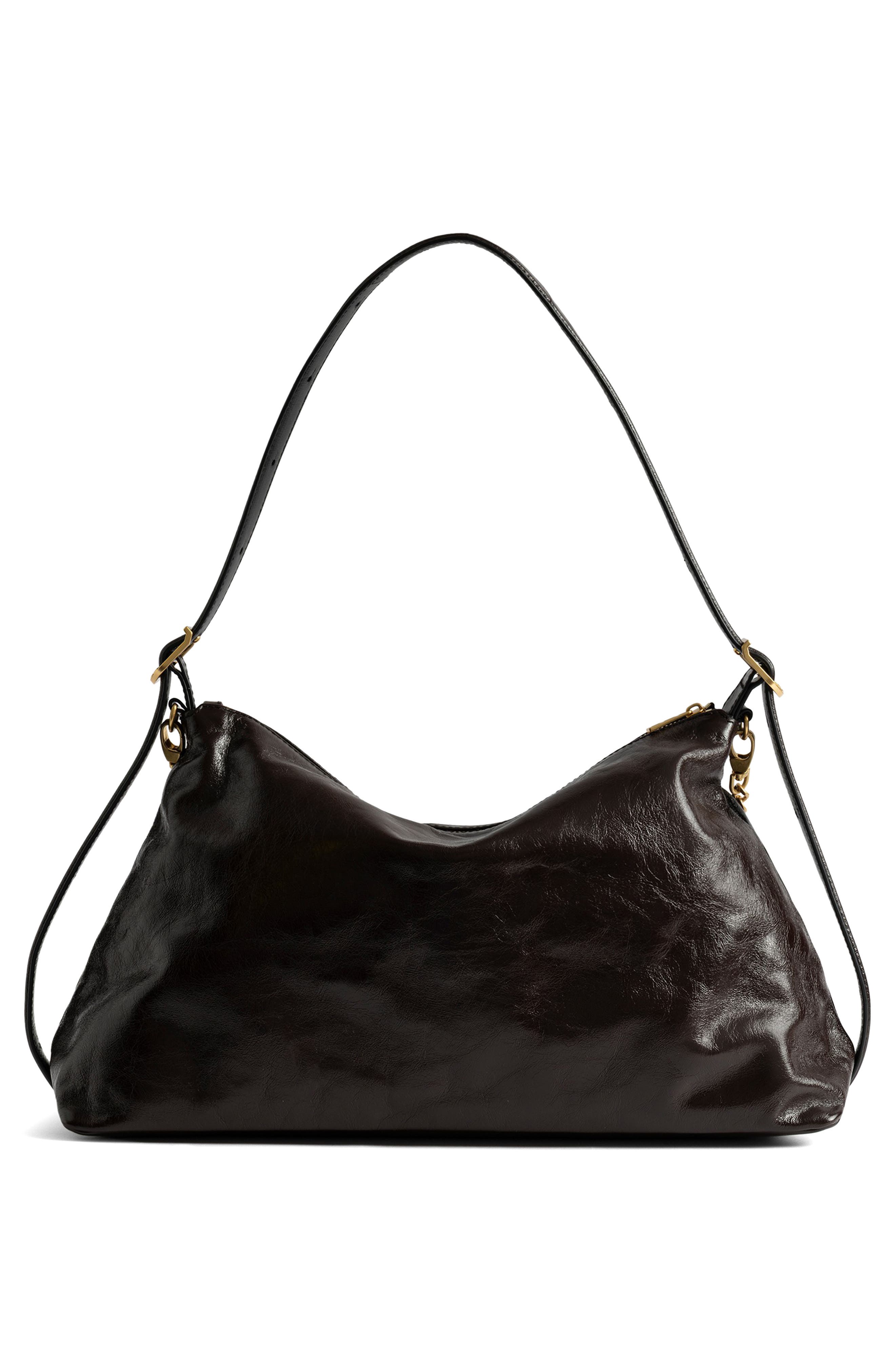 Zadig & Voltaire Jim Patent Leather Shoulder Bag, Alternate, color, Brownie