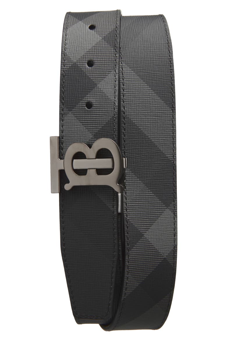 TB Plaque Check Reversible Belt, Main, color, CHARCOAL/ GRAPHITE