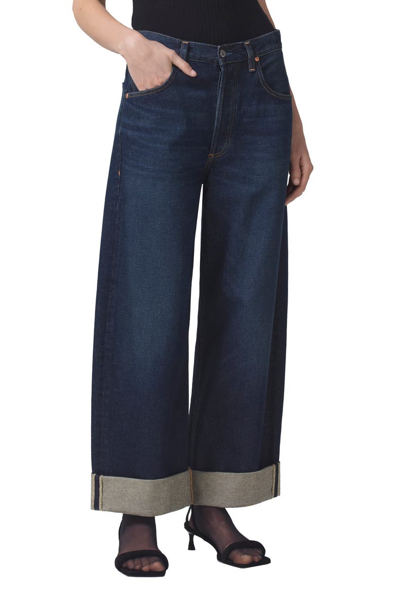 Ayla Cuffed Super High Waist Crop Baggy Jeans, Main, color, BRAVO DK IND