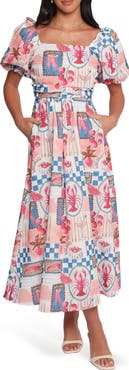 Petal & Pup Cleo Puff Sleeve Cotton Midi Dress