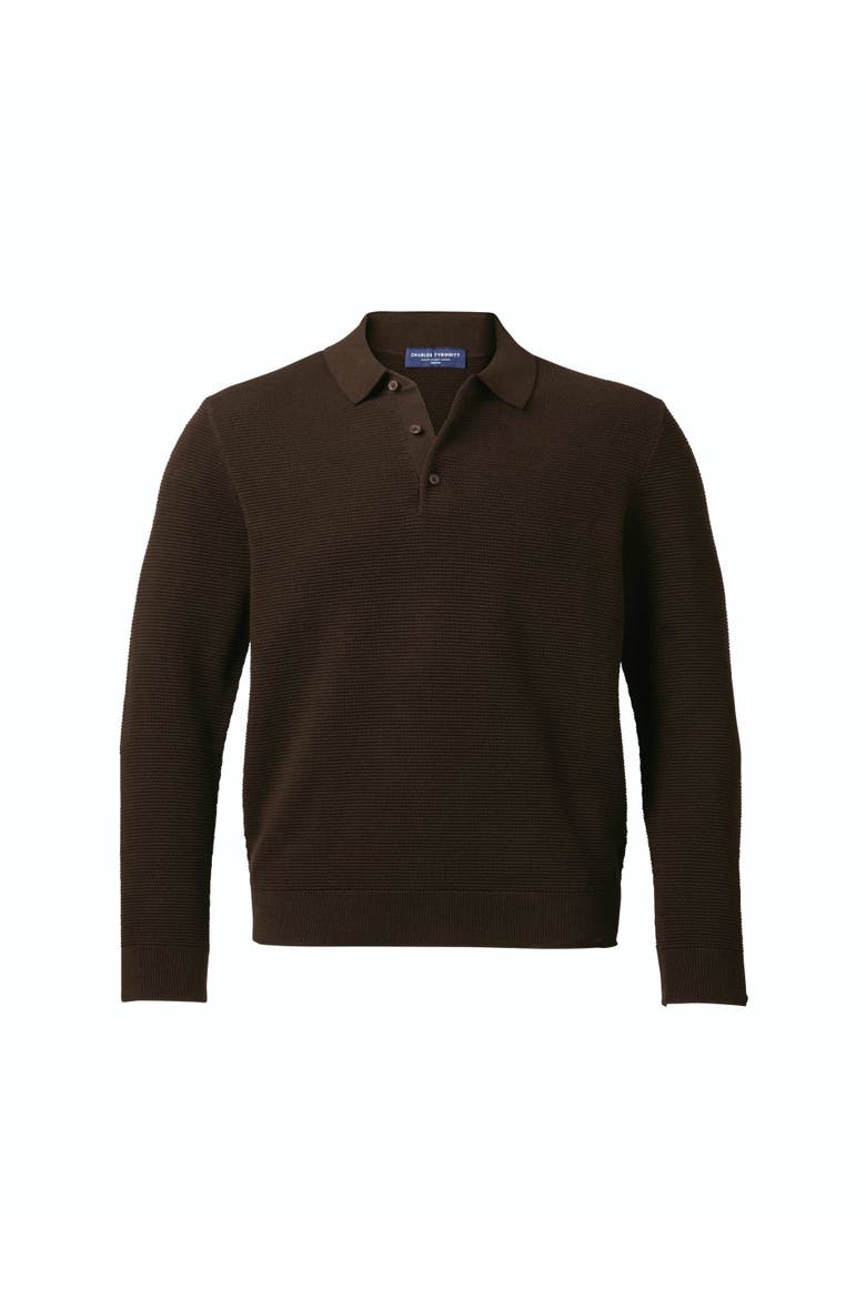 Knit Texture Long Sleeve Cotton Polo, Alternate, color, Chocolate Brown