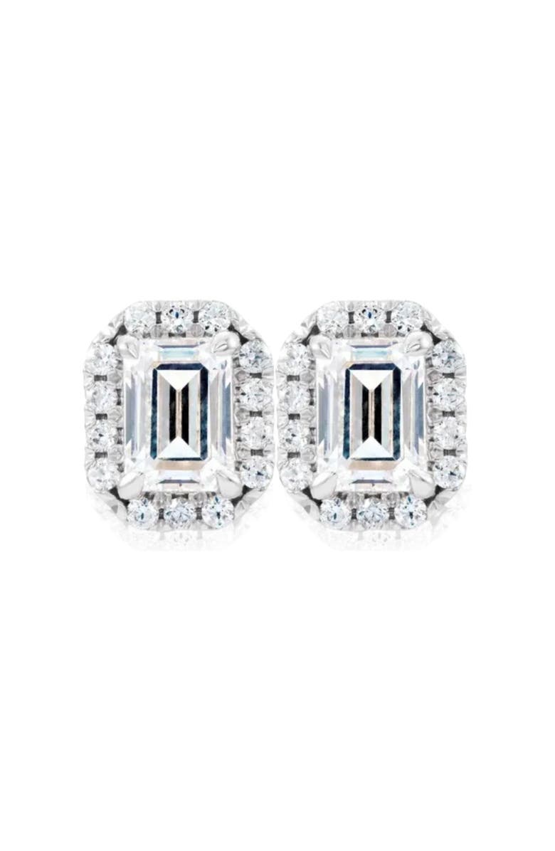 Bliss Diamond 3/4 Ct Emerald Moissanite & Lab Grown Diamond Halo Studs 14k Gold Earrings, Main, color, 