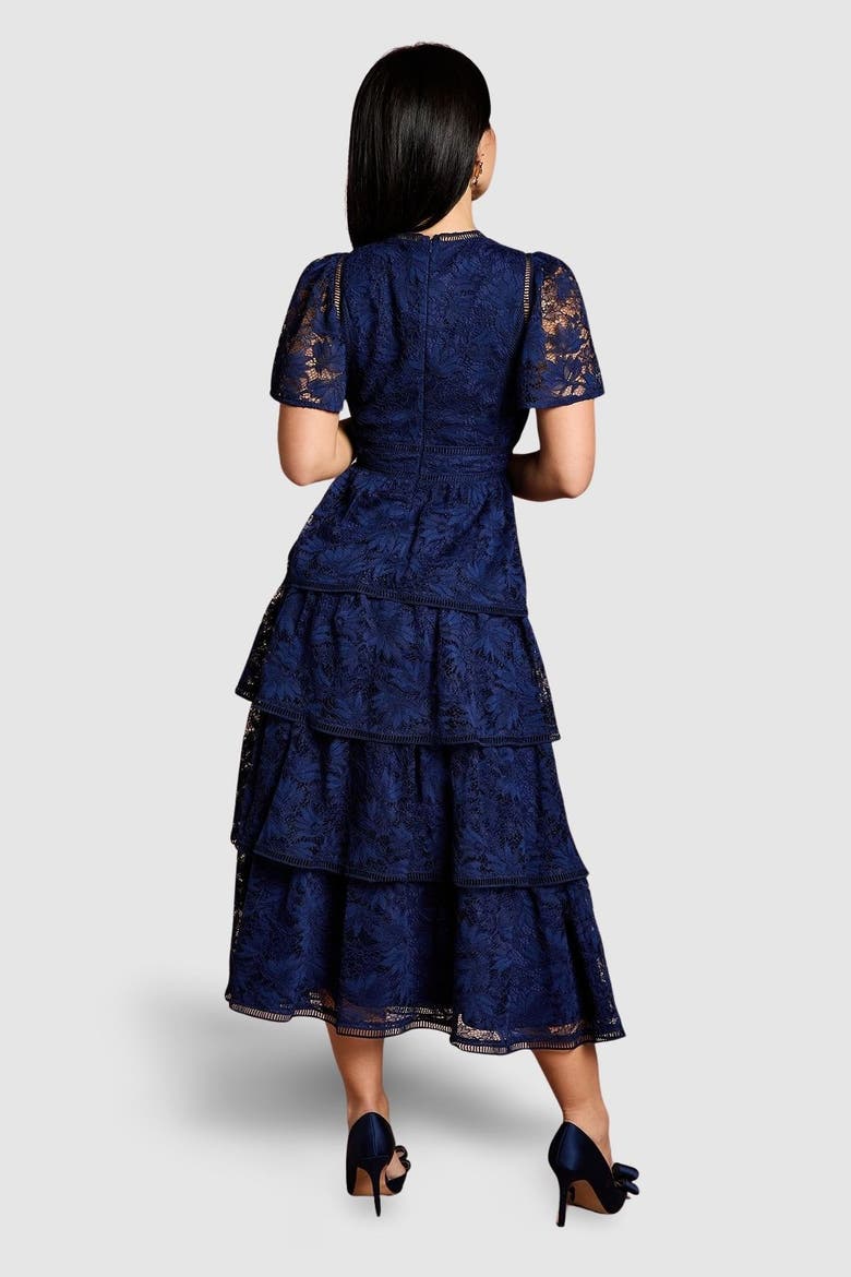 Petite Tiered Lace Dress, Alternate, color, Navy