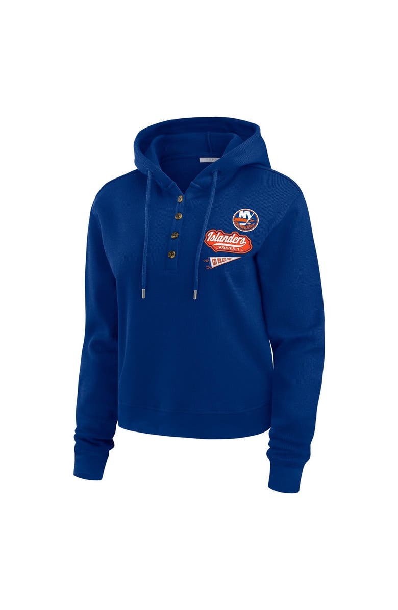 WEAR by Erin Andrews Women's WEAR by Erin Andrews Royal New York Islanders Waffle-Knit Pullover Hoodie, Alternate, color, Royal