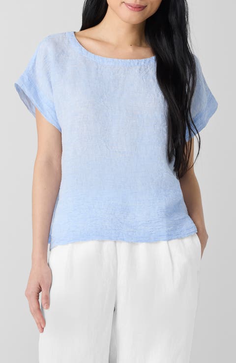 Stripe Crinkle Organic Linen Top