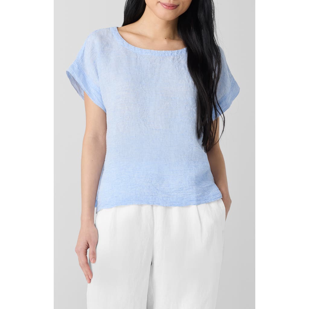 Eileen Fisher Stripe Crinkle Organic Linen Top In Ultma