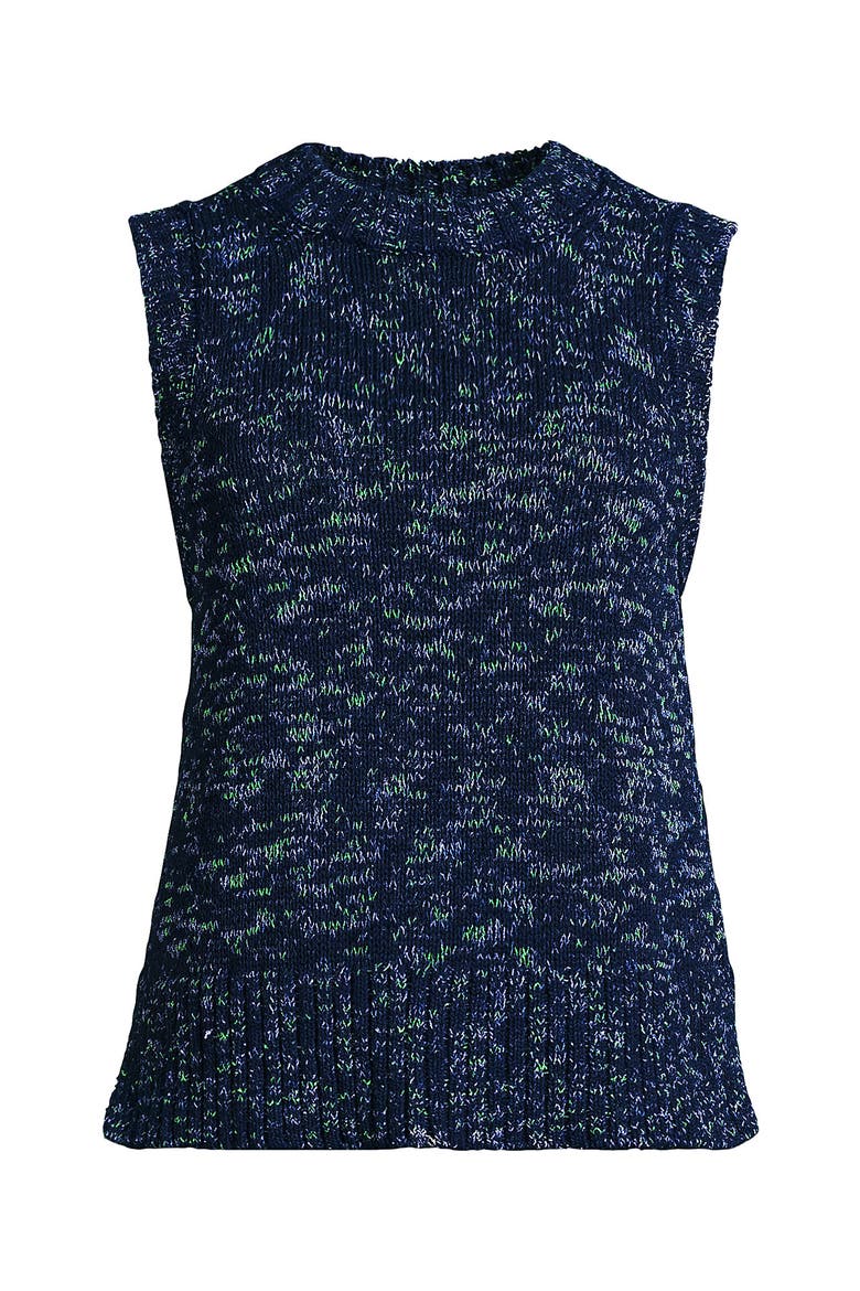 Plus Size Cotton Tweed Textured Crewneck Vest Sweater, Alternate, color, Deep Sea Navy Space Dye