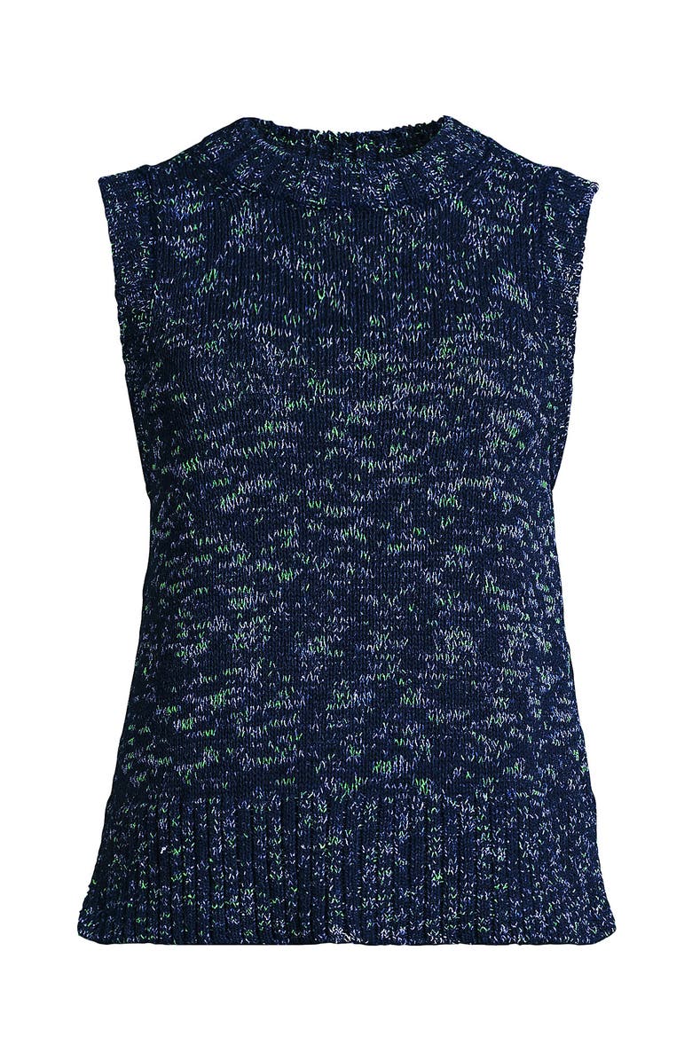 Lands
 End Plus Size Cotton Tweed Textured Crewneck Vest Sweater, Alternate, color, Deep Sea Navy Space Dye