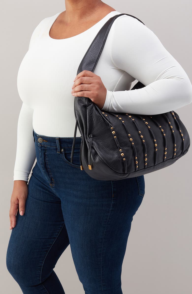 HOBO Kori Stud Detail Leather Hobo Bag, Alternate, color, Black
