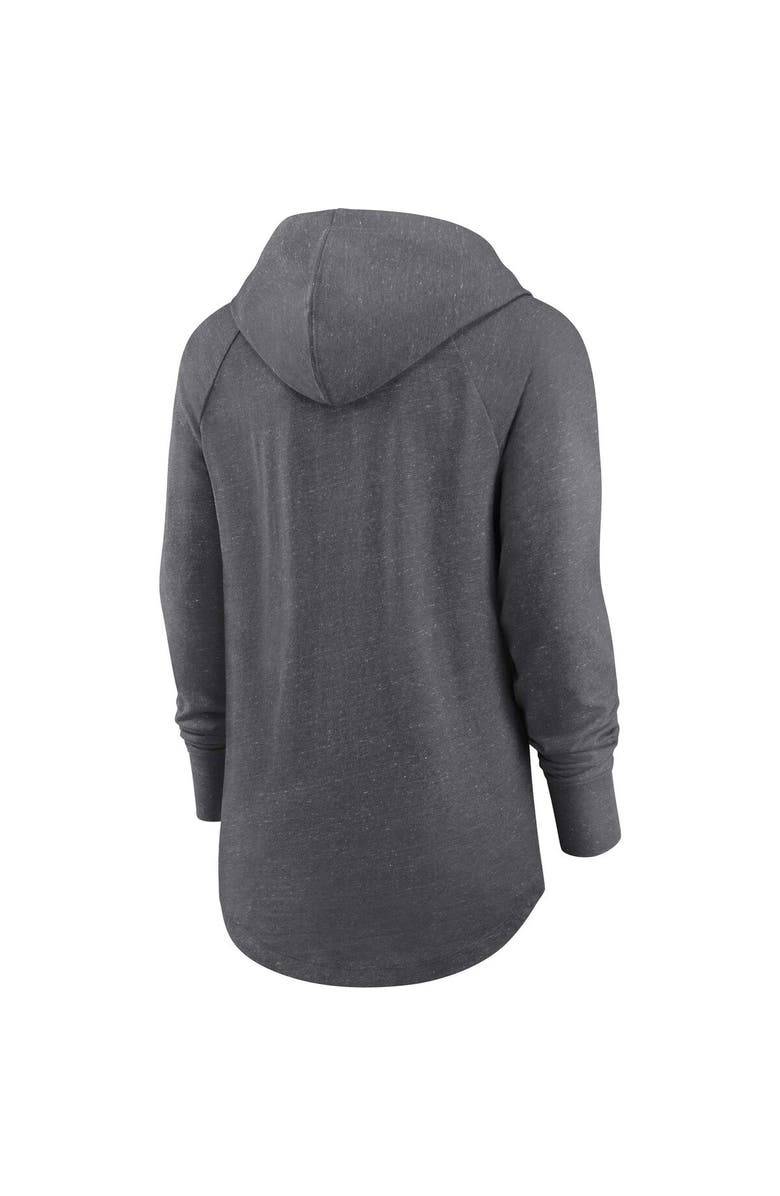 Nike Women's Nike Heather Charcoal Green Bay Packers Raglan Funnel Neck Pullover Hoodie, Alternate, color, Heather Charcoal