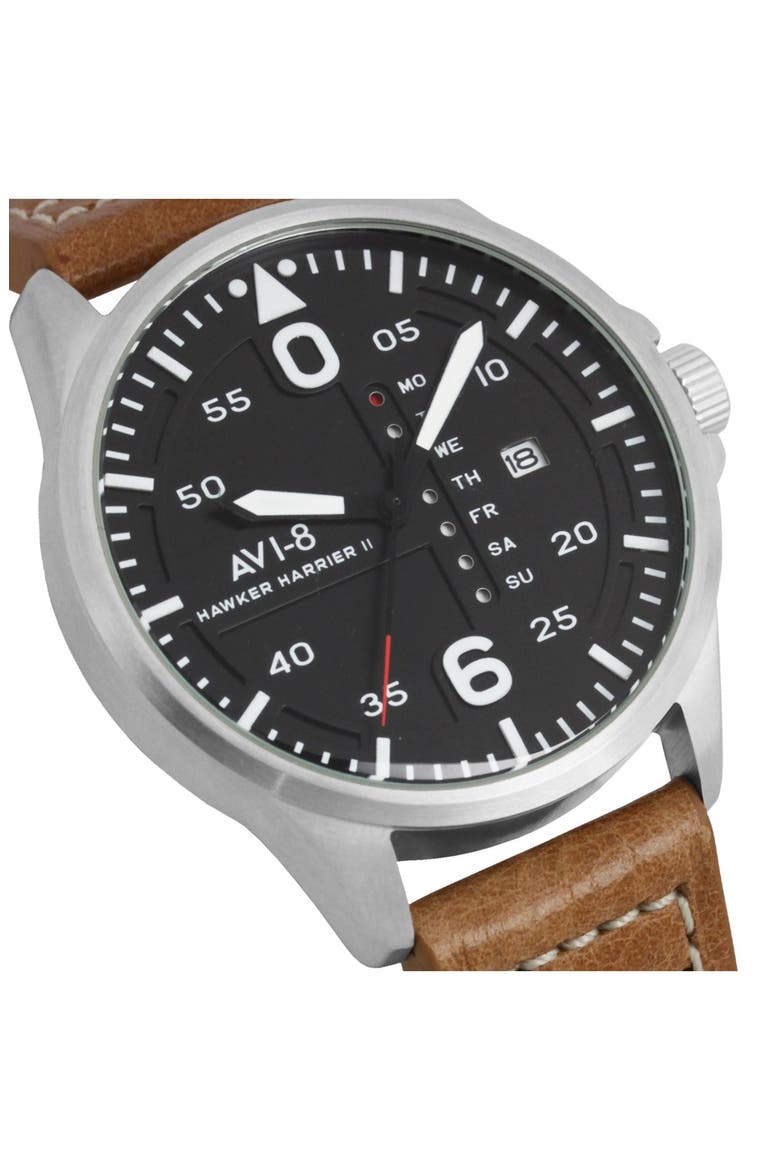 'Hawker Harrier II' Leather Strap Watch, 45mm, Alternate, color, BLACK/ TAN