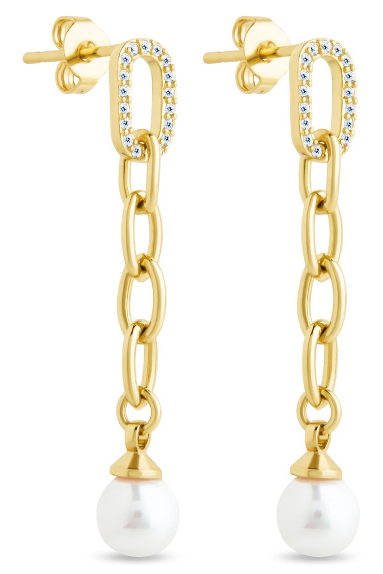 Daphne Cubic Zirconia & Faux Pearl Chain Drop Earrings, Alternate, color, GOLD