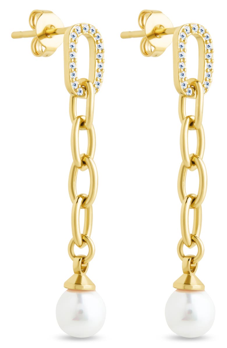 Sterling Forever Daphne Cubic Zirconia & Faux Pearl Chain Drop Earrings, Alternate, color, 