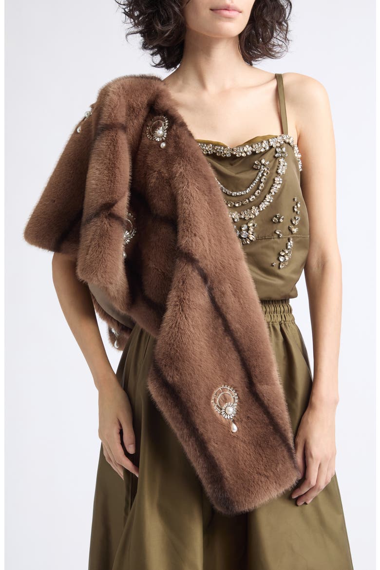 Pearl Drop Gianella Faux Fur Stole, Alternate, color, TAUPE