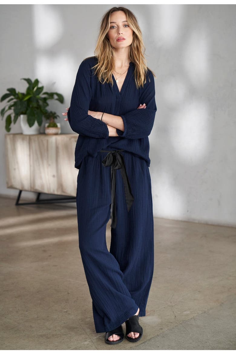 Gauze Palazzo Pant, Alternate, color, Navy