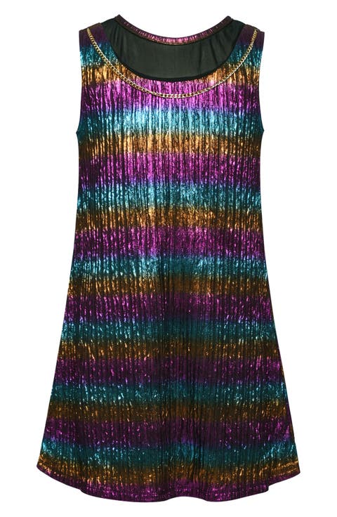 Kids' Iridescent Stripe Chain Detail Dress (Big Kid)