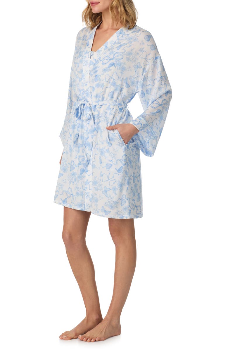 Room Service Pjs Tess Butterflies & Bows Print Short Robe, Alternate, color,