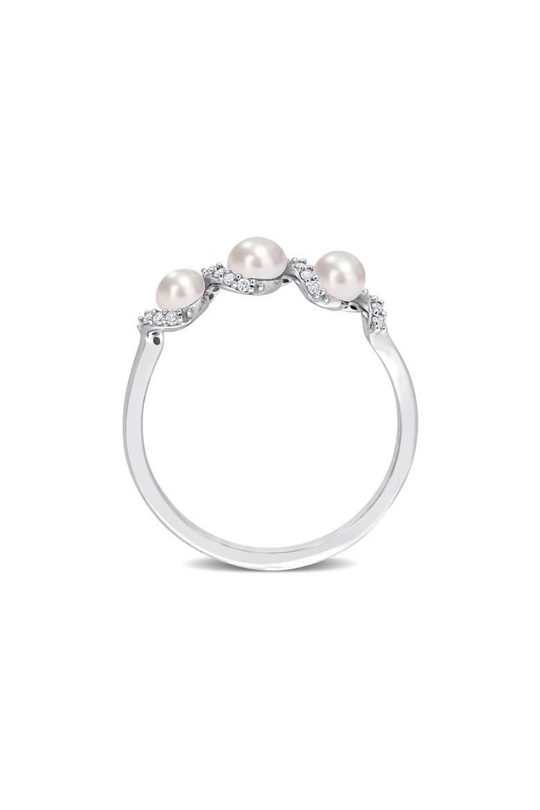 14K White Gold 3.5–4mm Cultured Freshwater Pearl & Diamond Ring - 0.10ct., Alternate, color, WHITE
