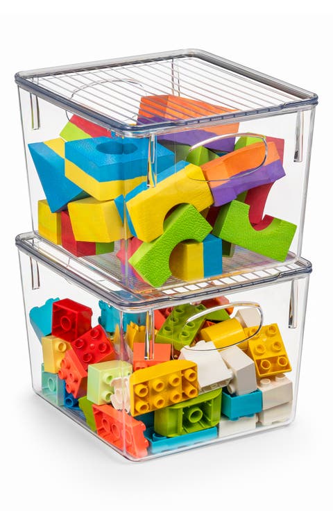 2-Pack Medium Toy Organizer Clear Plastic Storage Bins