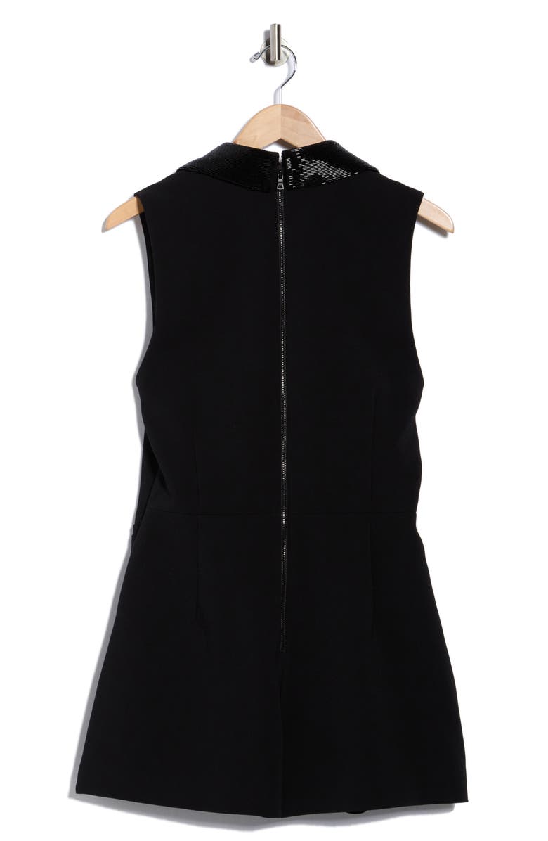 Alice + Olivia Carlena Sleeveless Tuxedo Romper, Alternate, color, Black