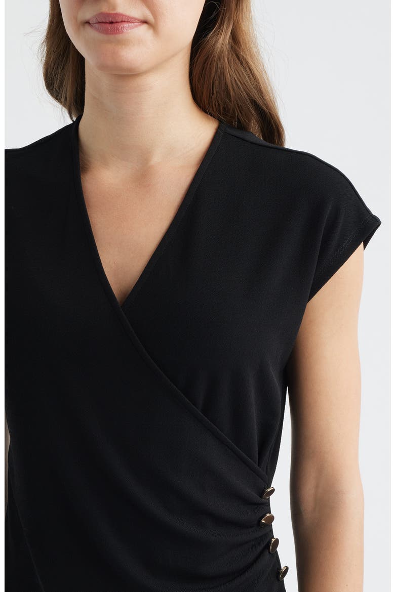 Side Button Faux Wrap Top, Alternate, color, ANNE BLACK