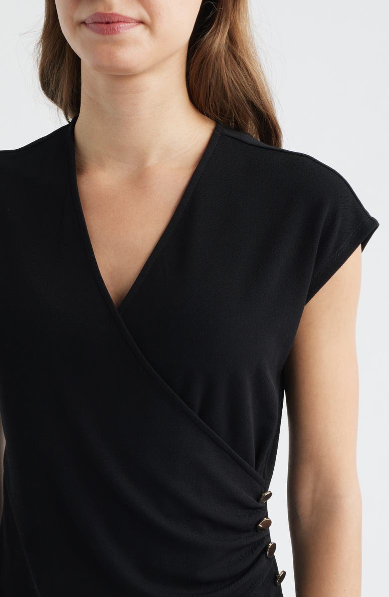 Anne Klein Side Button Faux Wrap Top, Alternate, color, Anne Black