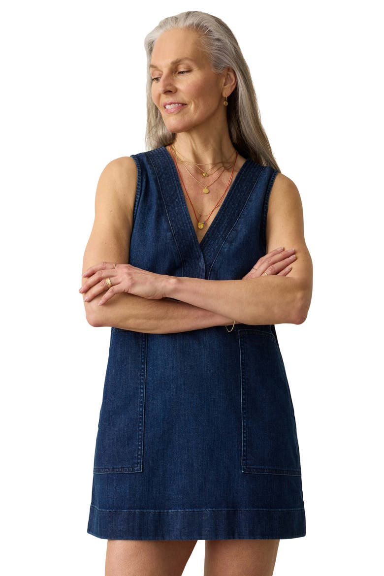 Azure V-Neck Sleeveless A-Line Minidress, Alternate, color, DUSK DIVE WASH