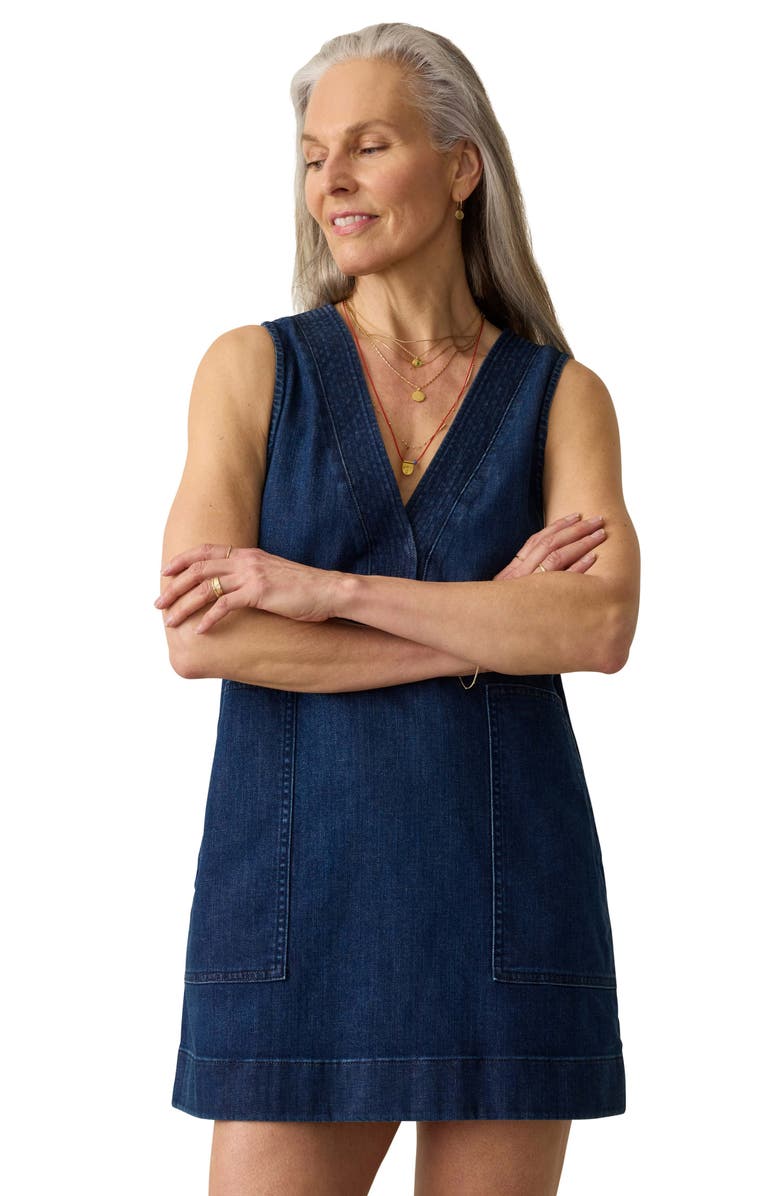 Faherty Azure V-Neck Sleeveless A-Line Minidress, Alternate, color, Dusk Dive Wash