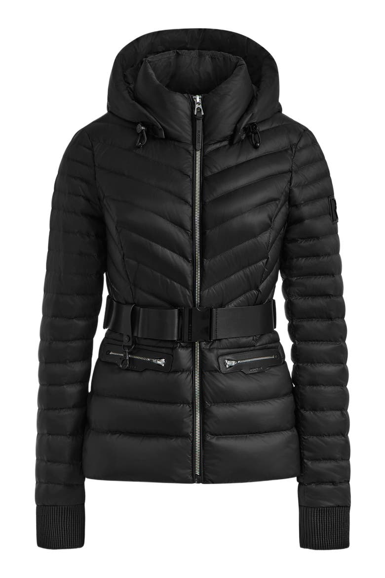 SCARLETT WOMEN'S QUILTED LIGHT DOWN JACKET WITH REMOVABLE BELT, Alternate, color, Black