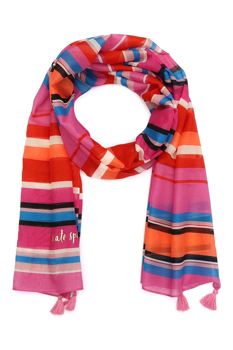 sunny stripe cotton & silk oblong scarf, Main, color, CAROUSEL PINK