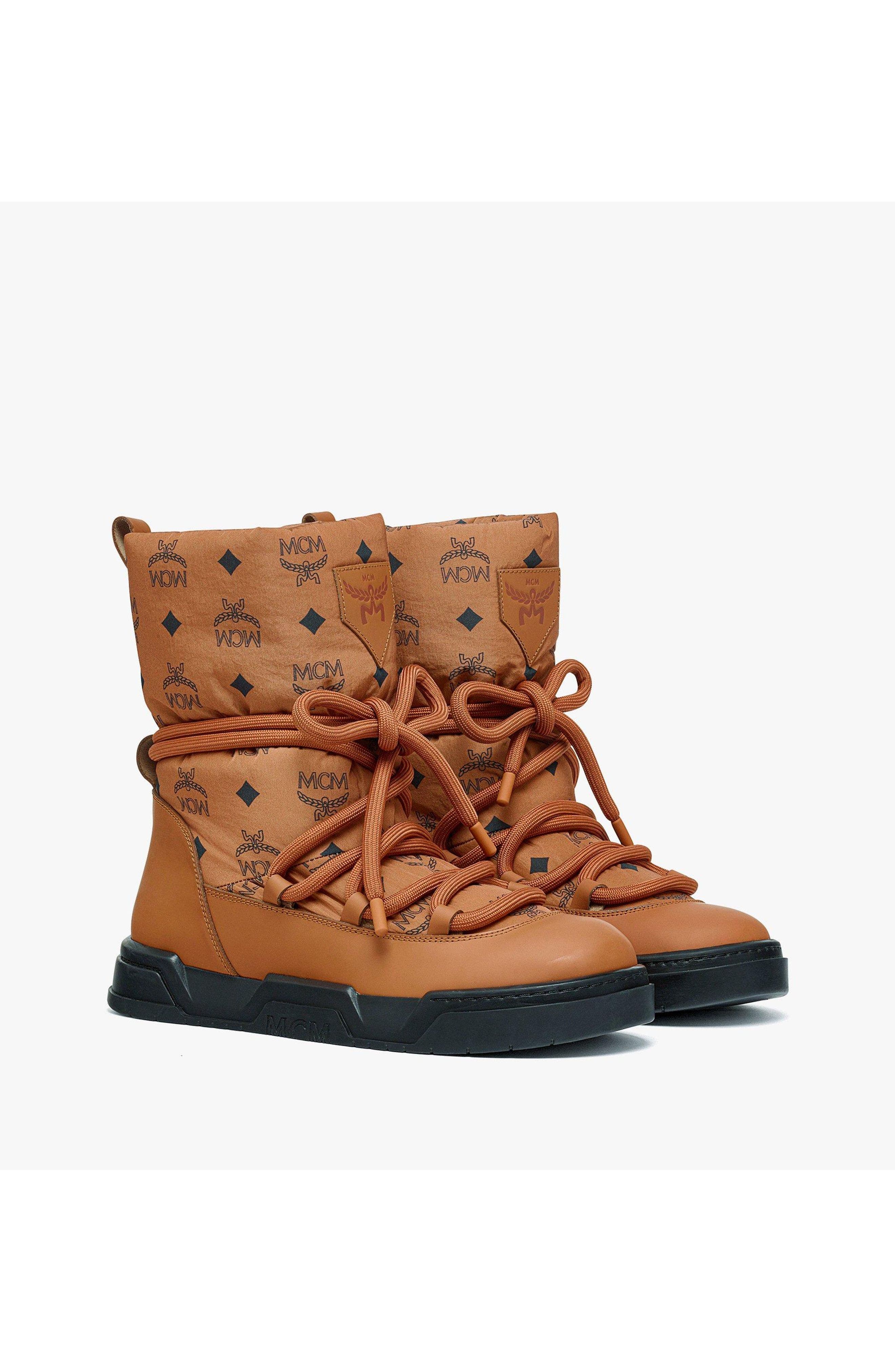 Skyward Ankle Boots in Padded Monogram Nylon, Alternate, color, Cognac