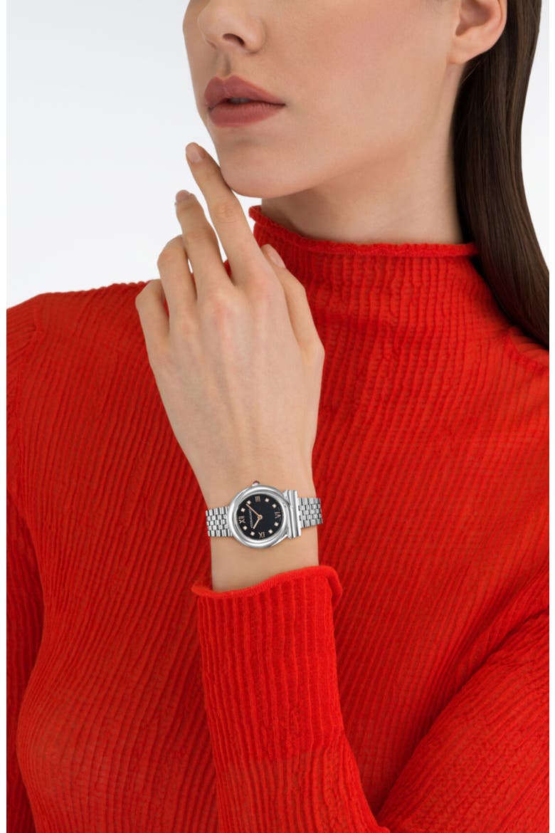 Gancini Twisted Diamond Bracelet Watch, 28mm, Alternate, color, STAINLESS STEEL
