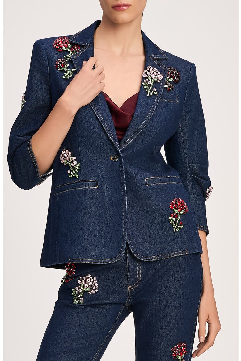 Khloe Rhinestone Roses Denim Blazer, Main, color, NEPTUNE MULTI