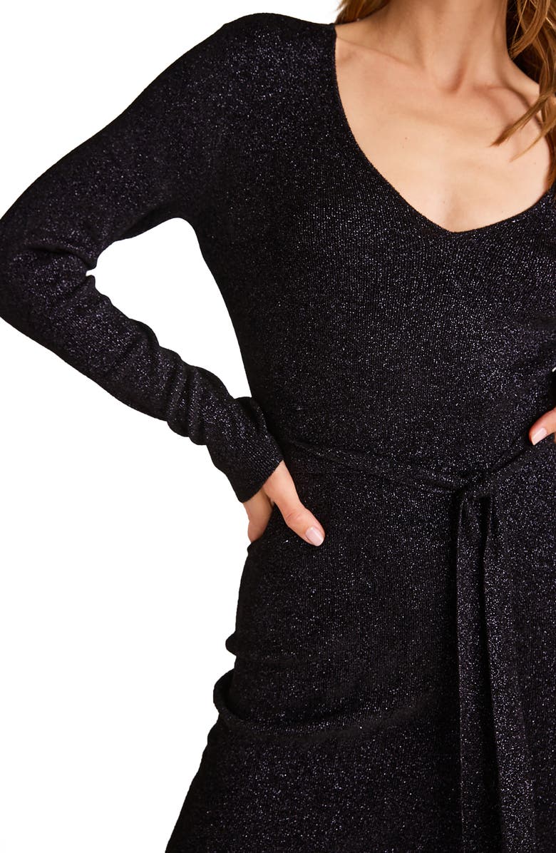 Bella Dahl Metallic Long Sleeve Tie Waist Sweater Dress, Alternate, color, 