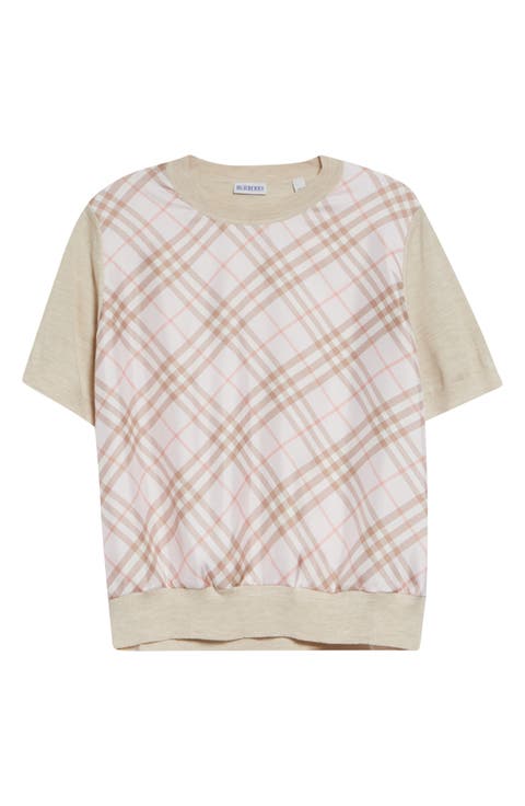 Sandrina Scarf Front Short Sleeve Wool & Silk Crewneck Sweater