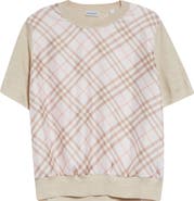 Burberry Sandrina Scarf Front Short Sleeve Wool & Silk Crewneck Sweater