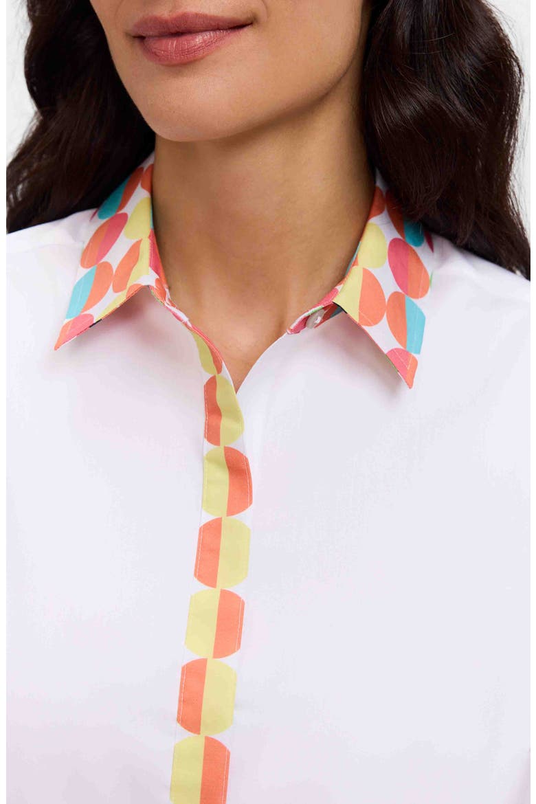 Luna Three-Quarter Sleeve Border Print Button-Up Shirt, Alternate, color, WHITE MULTI