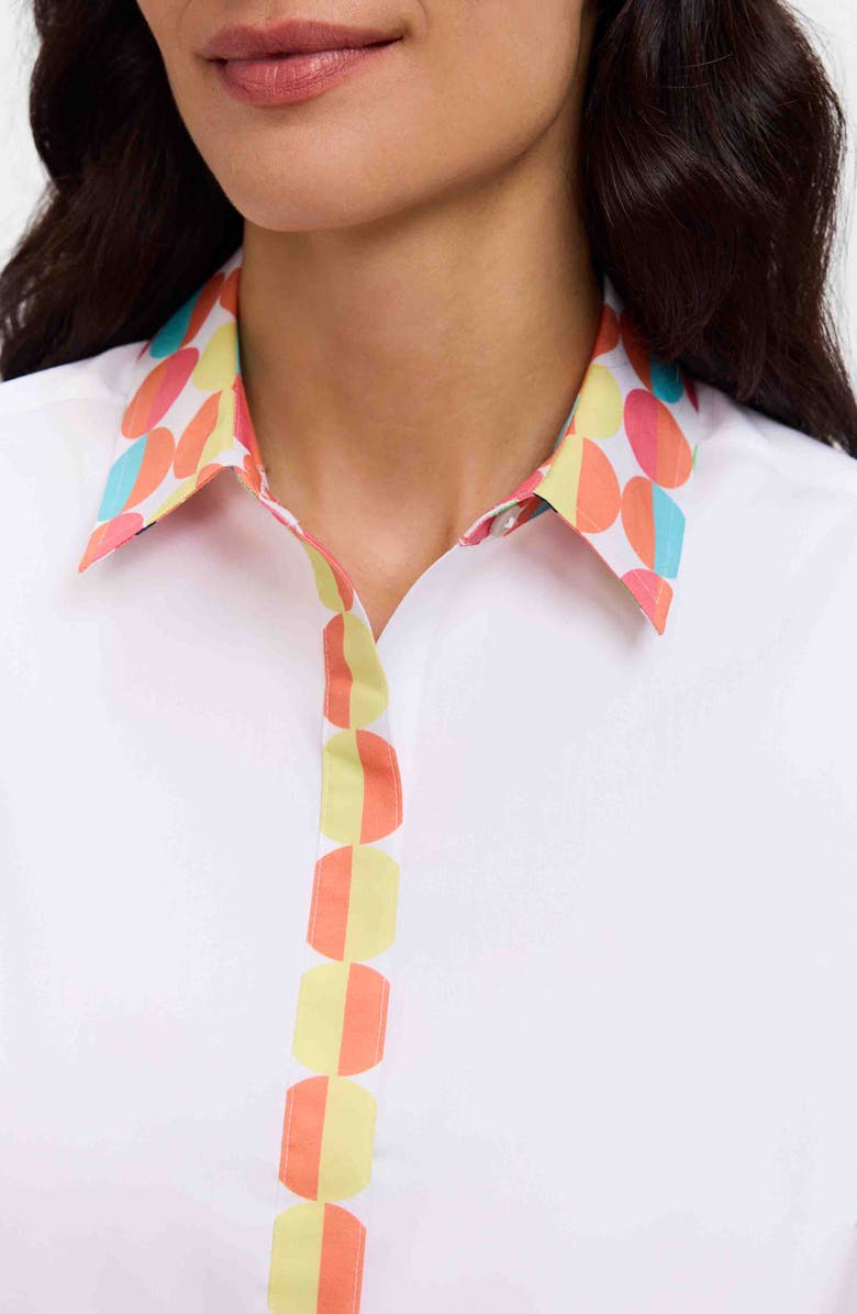 Foxcroft Luna Three-Quarter Sleeve Border Print Button-Up Shirt, Alternate, color, White Multi