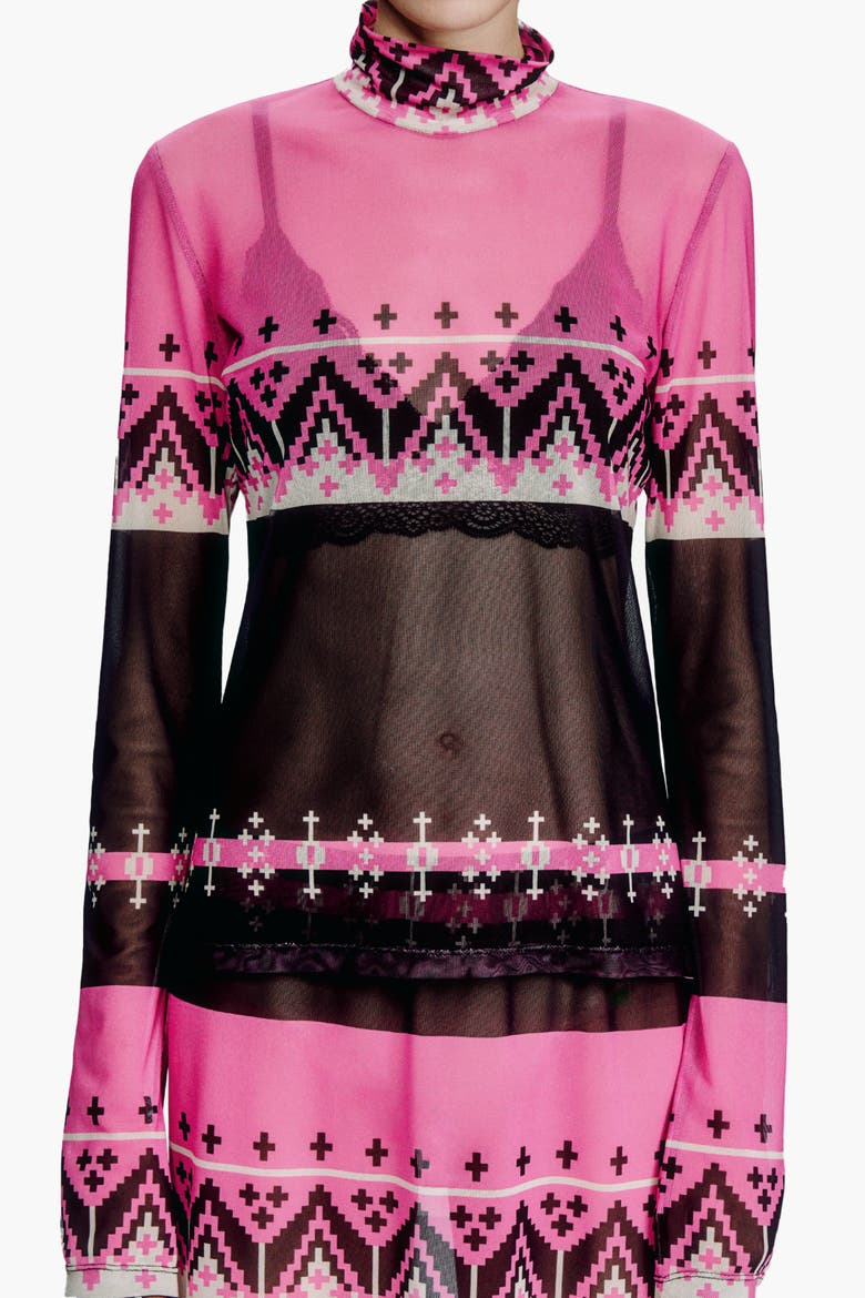 Fair Isle Mesh Turtleneck, Alternate, color, Azalea Multi