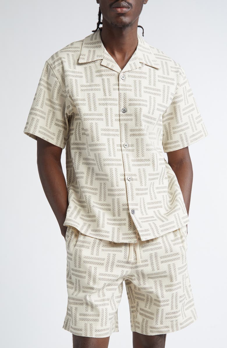 KENZO Weave Print Stretch Cotton Button-Up Shirt, Main, color, 