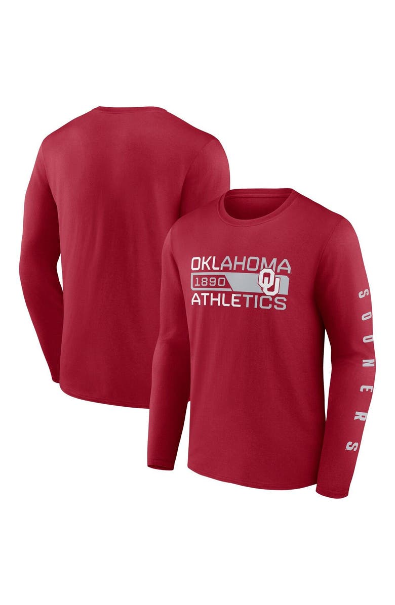 FANATICS Men's Fanatics Branded Crimson Oklahoma Sooners Broad Jump 2-Hit Long Sleeve T-Shirt, Main, color, Crimson