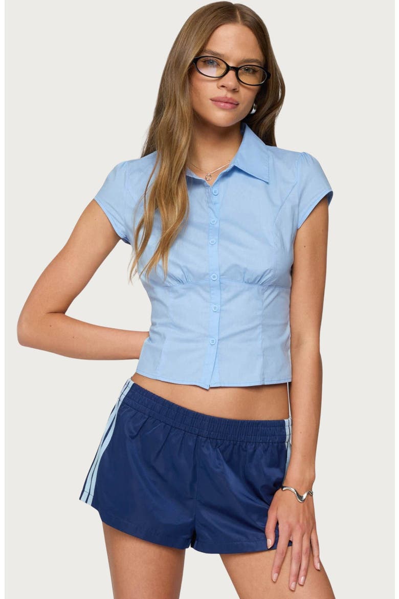 Massie Cap Sleeve Crop Button-Up Shirt, Alternate, color, LIGHT-BLUE