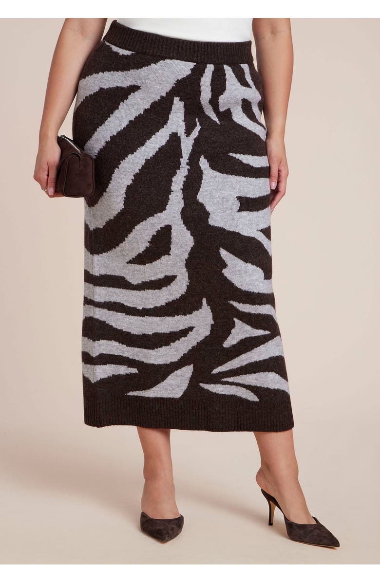 ELOQUII Intarsia Maxi Skirt, Main, color, Zebra Love Brown