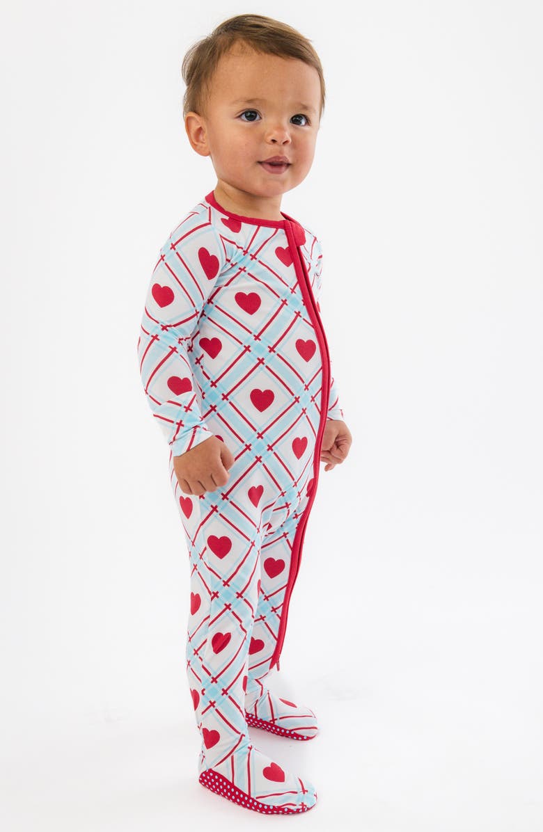 RuggedButts Sweetheart Plaid Zip-Up Footie, Alternate, color, Blue