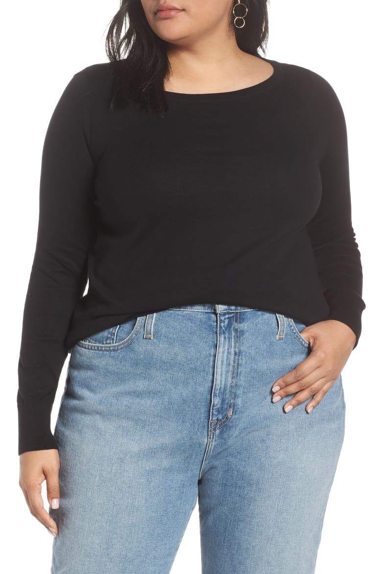 Boat Neck Sweater, Main, color, BLACK