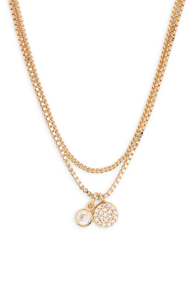 Dainty Pavé Disc Chain Necklace, Alternate, color, GOLD