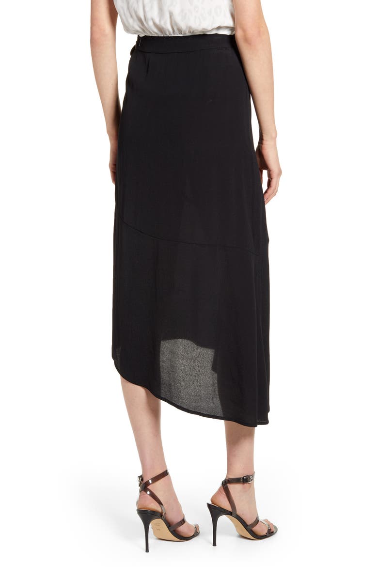 Asymmetrical Faux Wrap Skirt, Alternate, color, BLACK