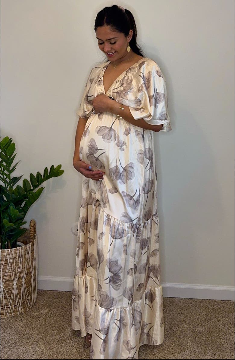 PinkBlush Floral Deep V-Neck Maxi Dress, Alternate, color, Cream