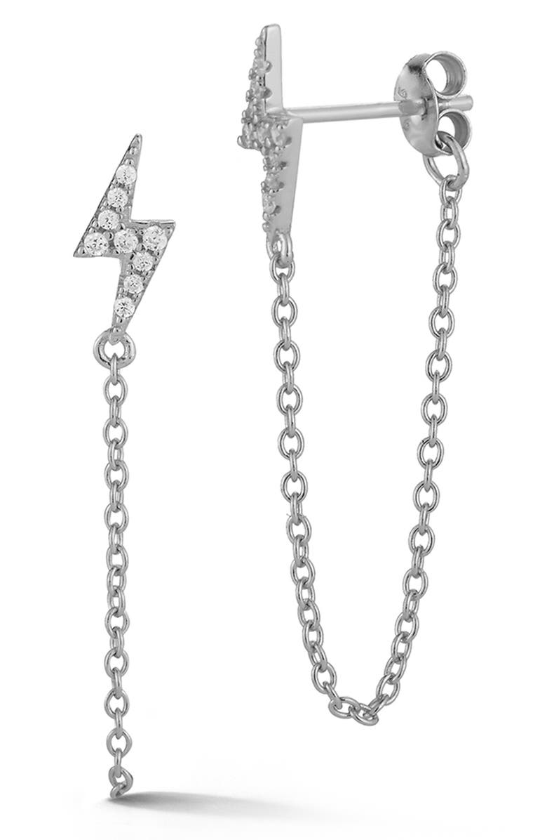 GLAZE JEWELRY CZ Lightening Bolt Chain Earrings, Main, color, 